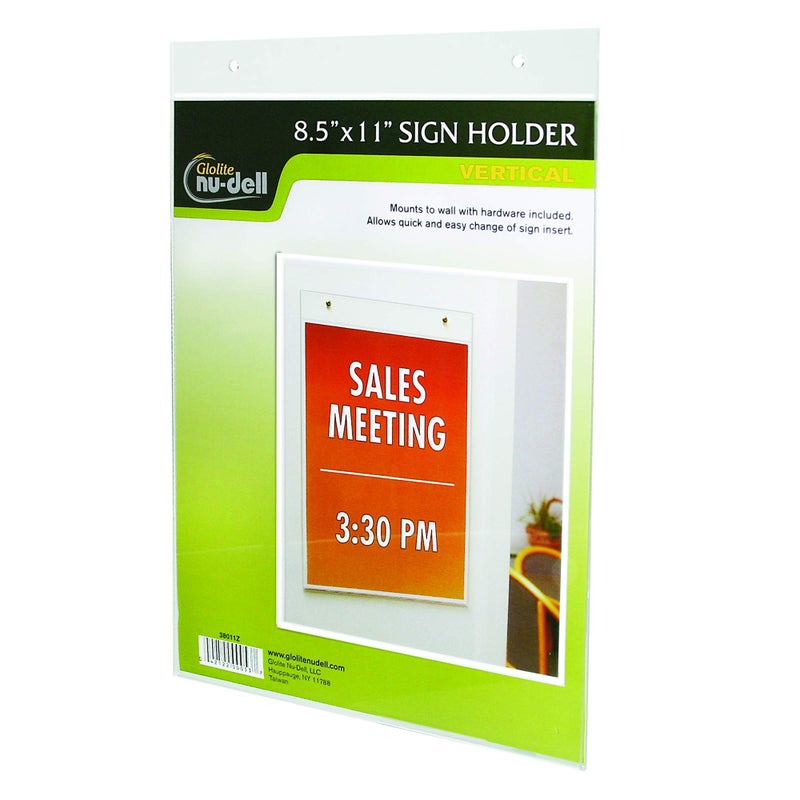 Nudell Nu-Dell 8.5 x 11 Inches Vertical Wall Mount Sign Holder, Clear - Image 1
